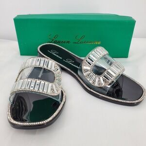 Lauren Lorraine Jane Crystal Rhinestone Embellished Slide Sandals Elegant Size 8